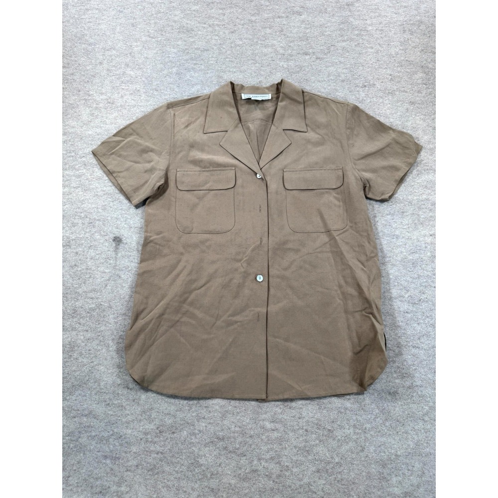 Silk Essentials Safari Shirt Womens Medium Brown Linen Silk Camp Collar Shirt